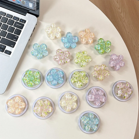 3D Blumen Handy Griptok Harz Pailletten Glitzer Magnetisch Ausziehbar Handyhalterung Ständer Kawaii Macaron Kirschblüte