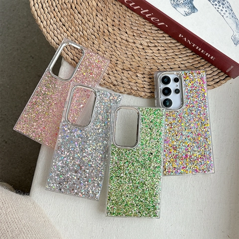 Glitter Sparkly Phone Case Epoxy Sequin TPU Shockproof Protective Cover For Samsung Galaxy S25 S24 Ultra Luxury Niche Women