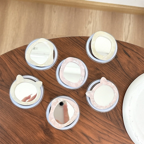 Magnetischer Handy Griff Ständer Mit Mini Make Up Spiegel Katzenohr Acetat Marmor Muster Schalen Textur Faltbar