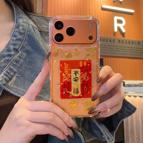 Funda Transparente De TPU Para Teléfono Año Nuevo Chino Diseño De Suerte Bendición Pan De Oro Relieve 3D Tradicional Festivo
