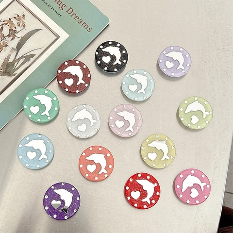 Supporto Per Telefono Rotondo In Benessere Resina Con Glitter Delfino Cuore Specchio E Strass Per Donne Ragazze Accessorio