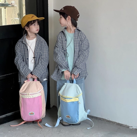 Mochila Niños Nylon Ligero Bloque De Color Bolsa Escolar Niños Niñas Jardín De Infantes Primaria Viaje Transpirable