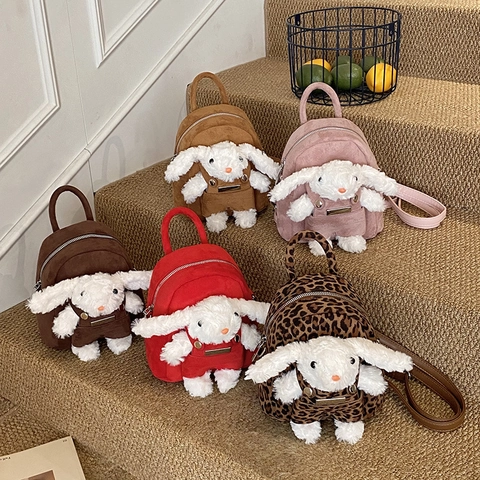 Mini Zaino Per Bambini Con Bambola Coniglio Di Peluche 3D PU Camoscio Leggero Cartone Animato Scuola Per Bambini