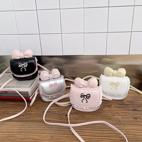 Bolso De Bandolera Mini Para Niñas Cuero PU Lazo Encaje Volantes Princesa Bolso Bordado Lindo
