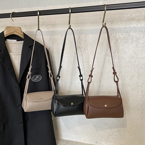 Borsa A Spalla Minimalista Donna Pelle PU Grana Litchi Borsa Tracolla Con Bottone Dorato Tracolla Regolabile Pendolare