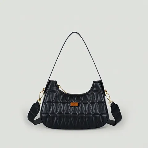Borsa Hobo Sottobraccio In Pelle PU Trapuntata Per Donna Motivo Geometrico Hardware Dorato Doppia Tracolla Quotidiana