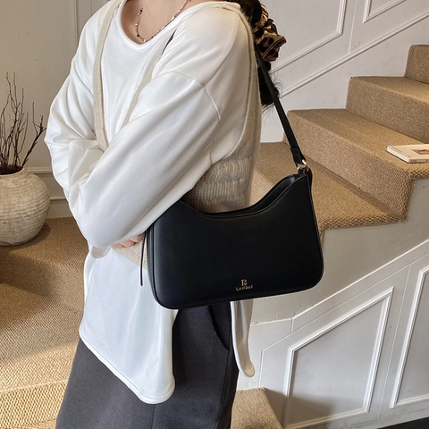 Women Underarm Shoulder Bag PU Leather Minimalist Vintage Solid Color Daily Casual Versatile Retro Chic Hobo Handbag