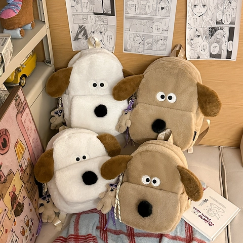 Zaino In Peluche Cane Cartone Animato Carino Borsa Da Scuola A Forma Di Animale Morbido Per Studenti Ragazze Viaggi Grande Capacità Spallacci