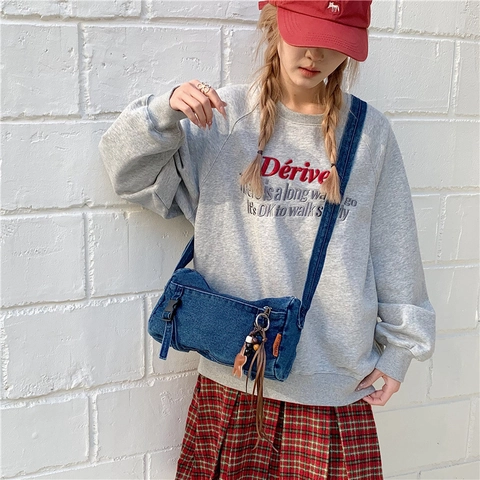 Bolso Bandolera De Mezclilla Para Mujer Algodón Lavado Bolso De Hombro Colgante Estrella Casual Retro Gran Capacidad