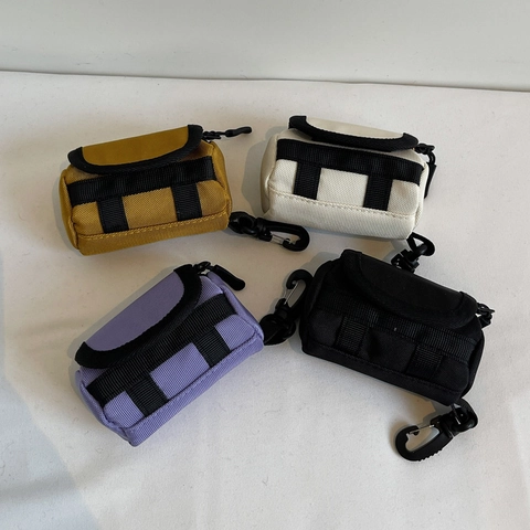 Mini Pouch Earphone Case Key Bag With Carabiner Hook Canvas Utilitarian Contrast Color Small Backpack Charm For Men Women