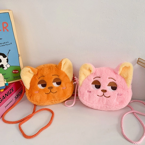 Bolso De Hombro De Peluche De Animales Para Niños Forma De Zorro Gato Bolso Cruzado De Piel Sintética Suave
