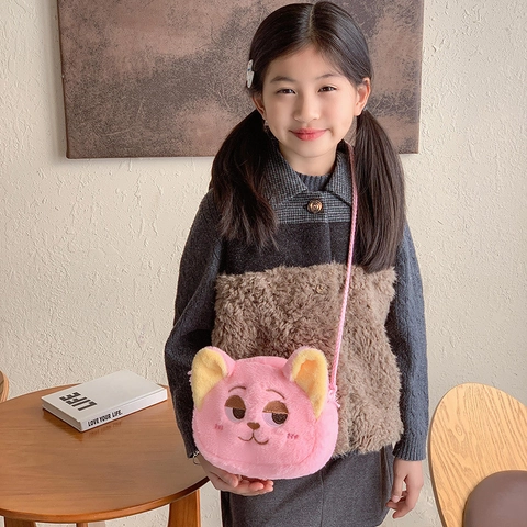 Bolso De Hombro De Peluche De Animales Para Niños Forma De Zorro Gato Bolso Cruzado De Piel Sintética Suave