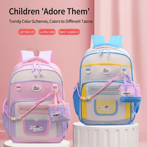 Mochila Escolar Niños Tela Oxford Resistente Al Agua Bloque Color Escuela Primaria Lindo Niños Niñas Con Mini Bolsa