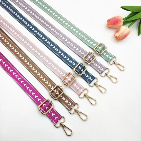 Adjustable Nylon Bag Strap Replacement Shoulder Crossbody Strap With Chevron Pattern Metal Buckles For Women Handbags