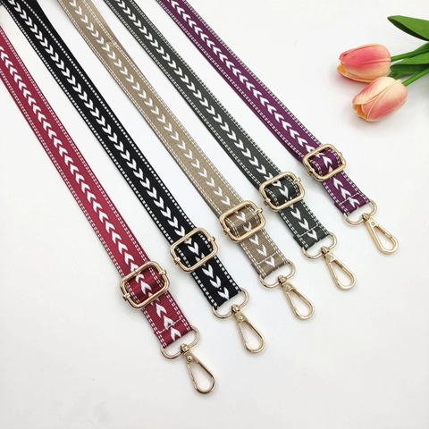 Adjustable Nylon Bag Strap Replacement Shoulder Crossbody Strap With Chevron Pattern Metal Buckles For Women Handbags