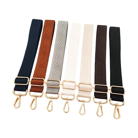 Adjustable Wide Bag Strap Replacement Solid Color Herringbone Weave Polyester Fabric Shoulder Crossbody Strap With Metal Buckle