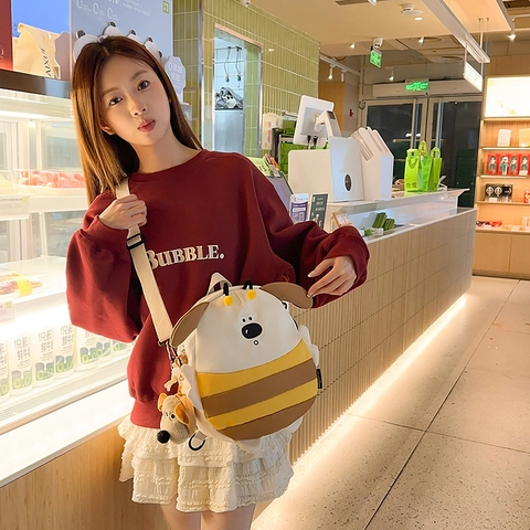 Zaino Personaggio Cane Ape Cartone Animato Carino Motivo Animale Righe Borsa Scuola Per Bambini E Ragazzi In Nylon