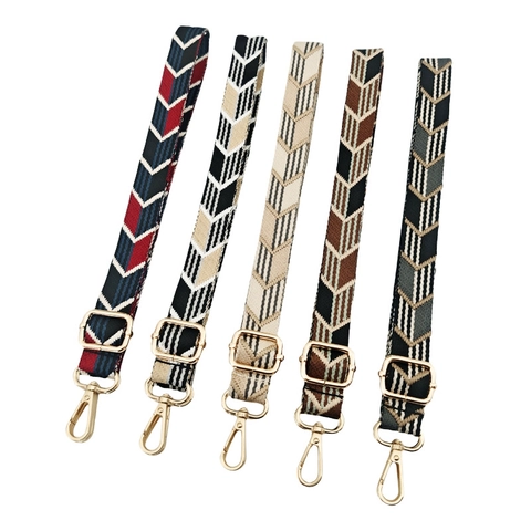 Adjustable Replacement Shoulder Strap Jacquard Webbing Geometric Chevron Pattern Metal Buckle For Handbags Crossbody Bags