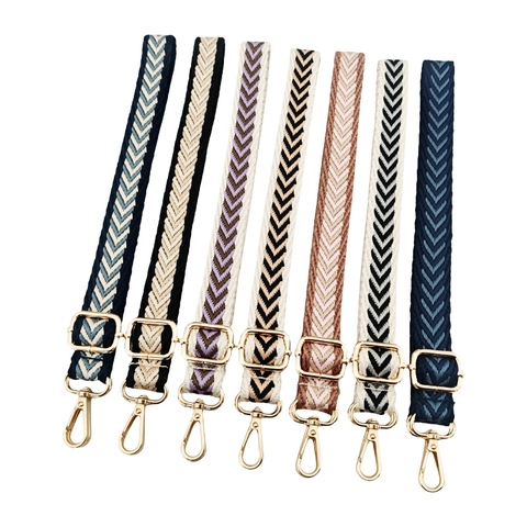 Adjustable Bag Strap Replacement Chevron Jacquard Woven Polyester Canvas Crossbody Shoulder Purse Handbag Belt With Metal Buckle