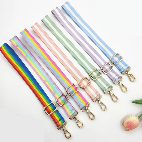 Colorful Rainbow Striped Bag Strap Adjustable Wide Polyester Replacement Shoulder Belt With Metal Swivel Hooks