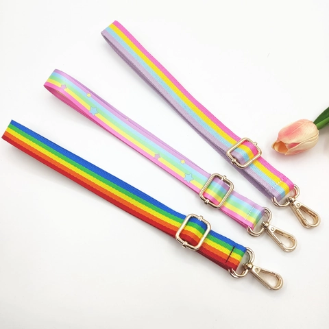 Bandoulière de Sac en Sangle Rayée Arc-en-ciel Réglable de Remplacement Bandoulière avec Boucles en Métal pour Sacs à Main Femme