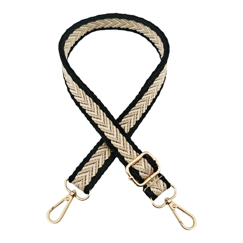 Adjustable Bag Strap Replacement Chevron Jacquard Woven Polyester Canvas Crossbody Shoulder Purse Handbag Belt With Metal Buckle
