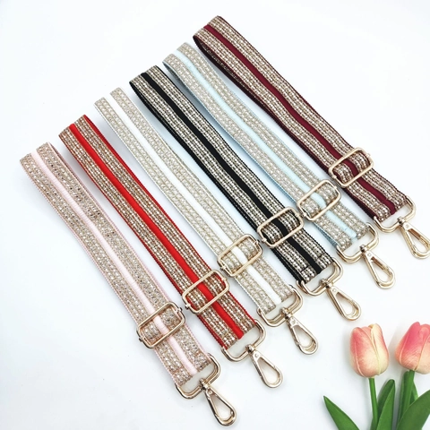 Rhinestone Decorative Wide Bag Strap Adjustable Shoulder Replacement Ethnic Style Crossbody Handbag Accessory Alloy Hooks
