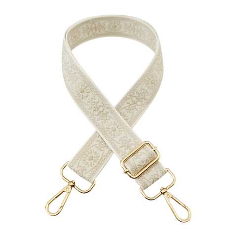 Wide Bag Strap Replacement Adjustable Ethnic Jacquard Embroidered Floral Pattern With Rotating Metal Buckles For Shoulder Bags