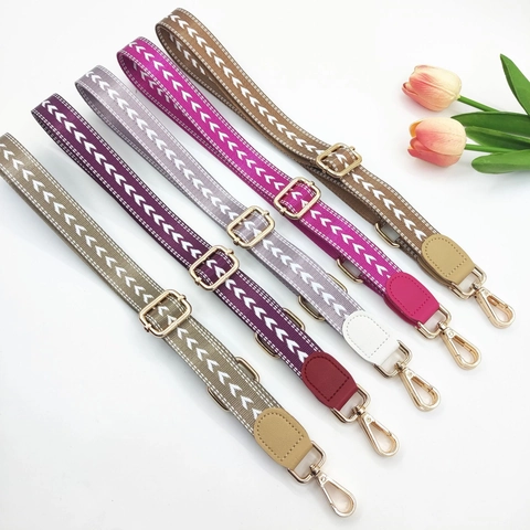 Adjustable Wide Bag Strap Chevron Weave Pattern Shoulder Crossbody Replacement Belt Faux Leather Ends Metal Hardware
