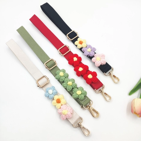 Adjustable Replacement Bag Strap With Handmade Crochet Flowers For Crossbody Shoulder Bag Floral Fabric Belt