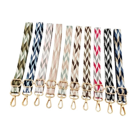 Tracolla Regolabile Per Borsa Motivo Chevron Geometrico Tela Cinturino Ganci In Metallo Per Borse