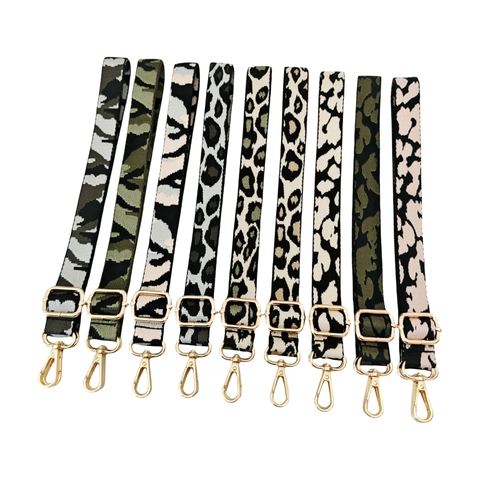 Adjustable Bag Shoulder Strap Polyester Webbing Camouflage Leopard Print Replacement Crossbody Belt For Purses Handbags Metal Buckles