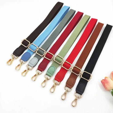 Adjustable Bag Shoulder Strap Cotton Webbing With PU Leather And Metal Swivel Clasp Replacement For Crossbody Handbag