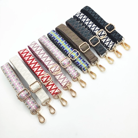 Woven Bag Strap Wide Adjustable Replacement Shoulder Strap Jacquard Ethnic Geometric Pattern Metal Buckle For Handbags