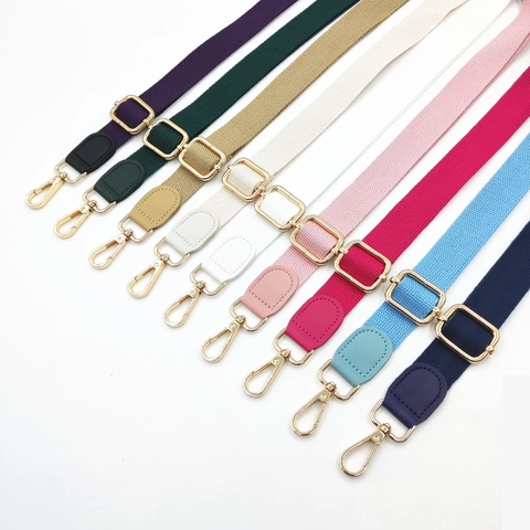 Adjustable Bag Shoulder Strap Cotton Webbing With PU Leather And Metal Swivel Clasp Replacement For Crossbody Handbag