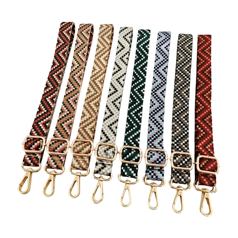 Adjustable Bag Strap Colorful Geometric Jacquard Woven Shoulder Crossbody Replacement Belt For Handbags With Metal Hooks