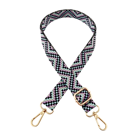 Adjustable Bag Strap Colorful Geometric Jacquard Woven Shoulder Crossbody Replacement Belt For Handbags With Metal Hooks