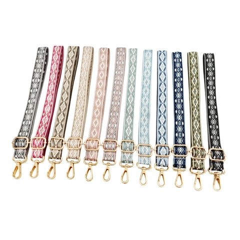 Adjustable Ethnic Style Geometric Pattern Bag Strap Replacement Wide Shoulder Belt Metal Buckle For Crossbody Handbags