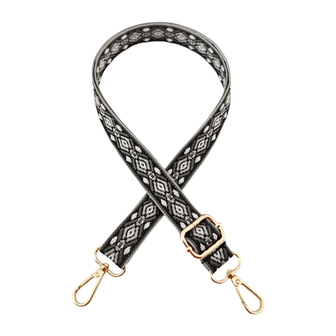 Adjustable Ethnic Style Geometric Pattern Bag Strap Replacement Wide Shoulder Belt Metal Buckle For Crossbody Handbags