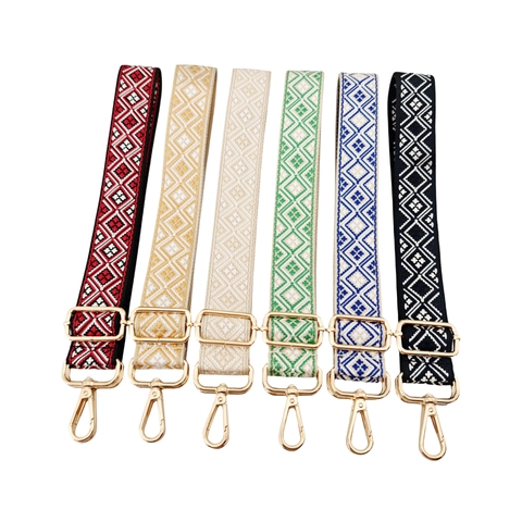 Adjustable Bag Shoulder Strap Wide Replacement Ethnic Bohemian Geometric Diamond Jacquard Cotton Polyester Metal Buckle