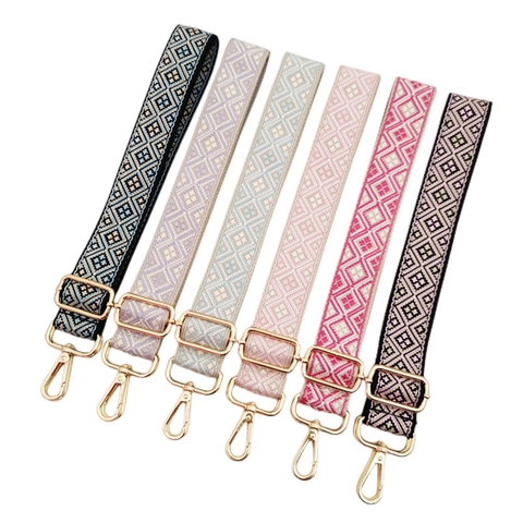 Adjustable Bag Shoulder Strap Wide Replacement Ethnic Bohemian Geometric Diamond Jacquard Cotton Polyester Metal Buckle