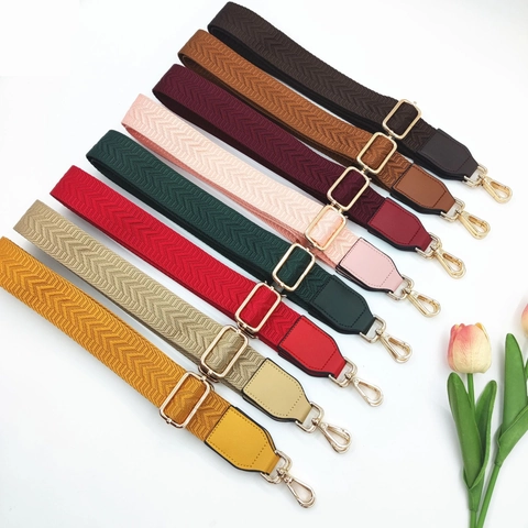 Wide Bag Strap Replacement Shoulder Strap Polyester Webbing PU Leather Adjustable Herringbone Pattern Solid Color For Handbags Crossbody Bags