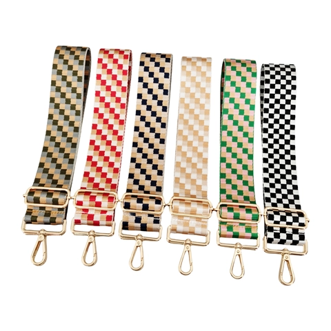 Adjustable Checkerboard Wide Bag Strap Nylon Shoulder Crossbody Replacement Handbag Strap Dopamine Style Pattern