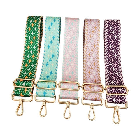 Wide Bag Strap Nylon Replacement Adjustable Shoulder Belt For Crossbody Bags Bohemian Ethnic Jacquard Pattern Metal Buckles