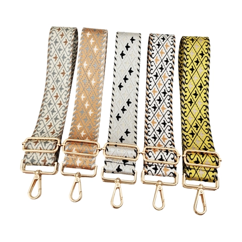 Wide Bag Strap Nylon Replacement Adjustable Shoulder Belt For Crossbody Bags Bohemian Ethnic Jacquard Pattern Metal Buckles