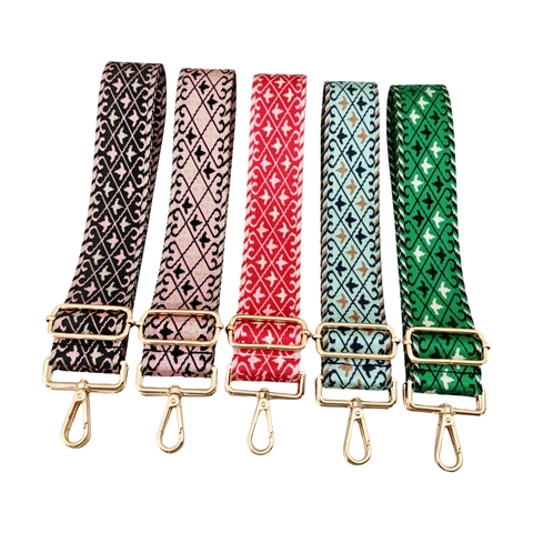 Women Ethnic Style Geometric Jacquard Wide Bag Strap Adjustable Shoulder Crossbody Replacement Strap Nylon Webbing Accessories