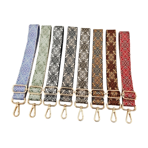 Replacement Adjustable Wide Bag Strap Ethnic Geometric Pattern Polyester Webbing Shoulder Belt With Metal Hardware