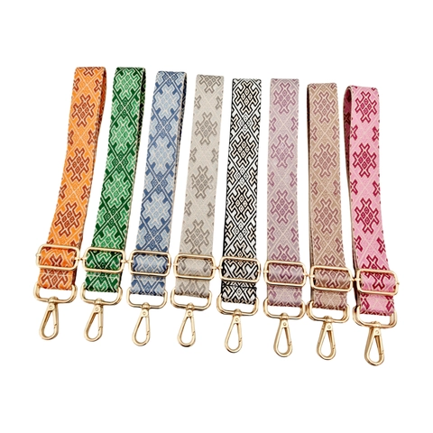 Replacement Adjustable Wide Bag Strap Ethnic Geometric Pattern Polyester Webbing Shoulder Belt With Metal Hardware