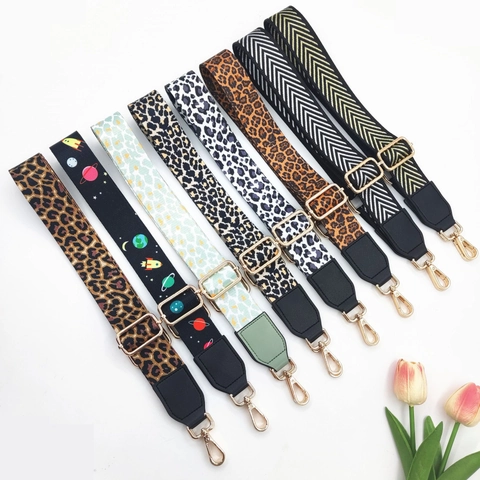 Adjustable Wide Bag Strap Replacement Polyester Shoulder Belt With PU Leather Ends Leopard Print Space Pattern