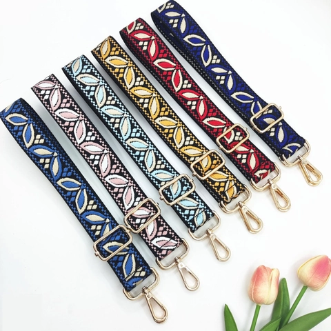 Wide Replacement Bag Strap Ethnic Jacquard Adjustable Shoulder Belt With Metal Buckle For Crossbody Handbags